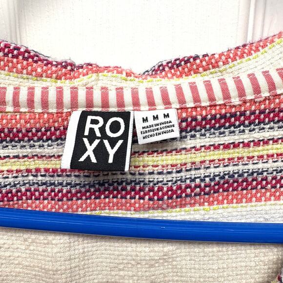 Roxy Beach Poncho Weaved Cotton Striped Hoodie, Boho, Baja, Ocean 
Wear, Size M - Picture 2 of 4